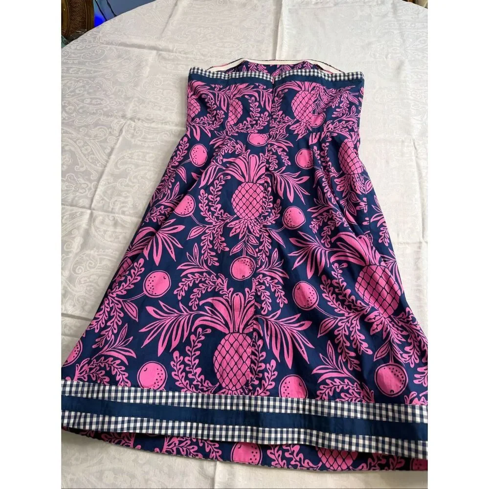 Lilly Pulitzer Originals VTG Pink Blue Strapless Dress Cocktail Resort Size 10 - Picture 6 of 7